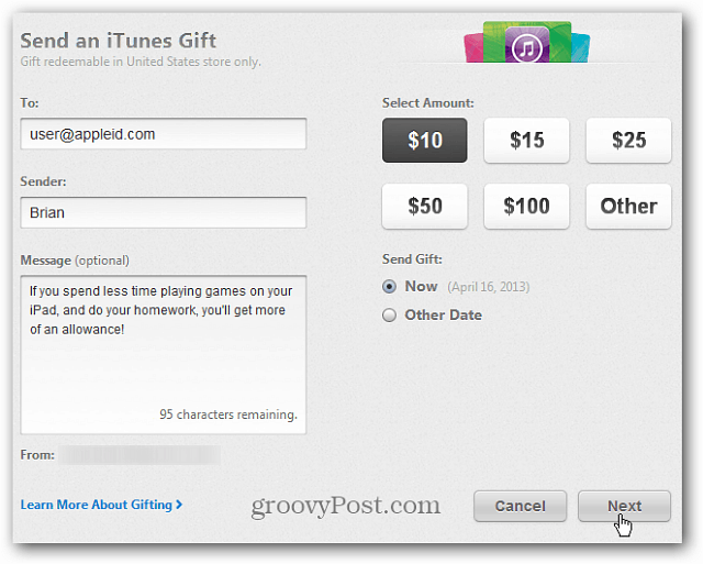 Cum să trimiteți carduri cadou virtuale iTunes de pe dispozitivele iTunes sau iOS