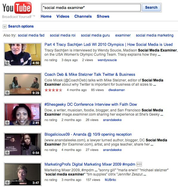 Rezultatele căutării pe YouTube