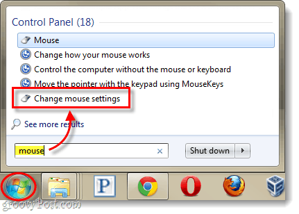 Windows începe setările mouse-ului pentru meniu