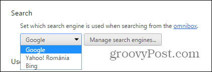 Furnizor de căutare Chrome