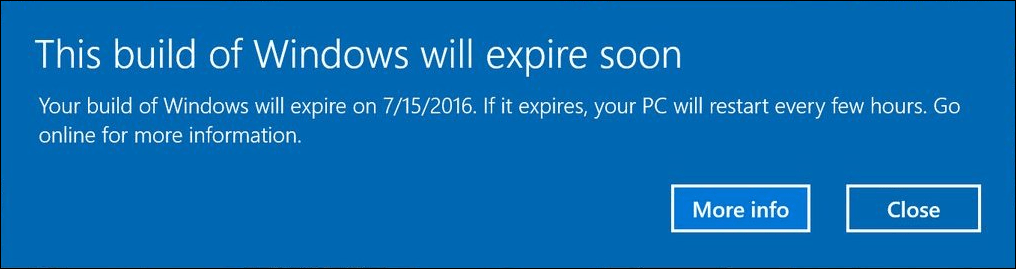 Windows 10 Insider Preview generează alertarea utilizatorilor cu notificări expire