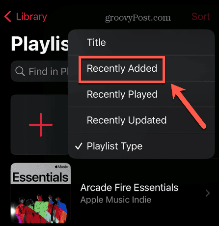 Apple Music sortează după adăugat recent