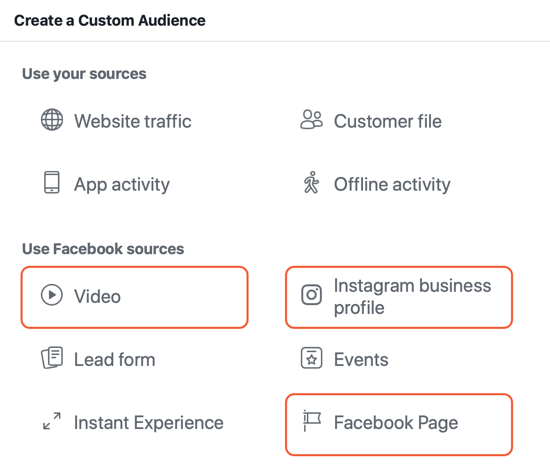 Cum să creați anunțuri de acoperire Facebook, exemplu de surse pentru implicare publicuri personalizate pentru anunțuri
