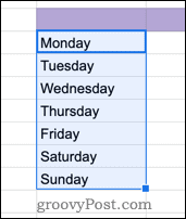 Zilele săptămânii în foile Google