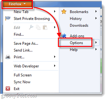 Firefox 4 - Meniu Opțiuni 