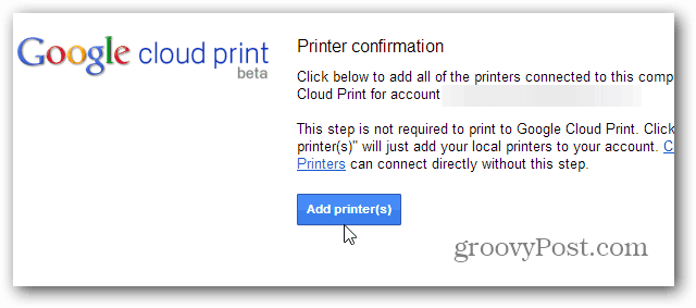 Adăugare Printers Cloud Print