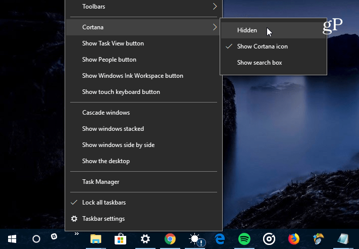ascunde Cutia de căutare Cortana