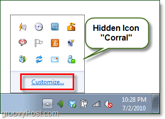 pictograma ascunsă corral în Windows 7