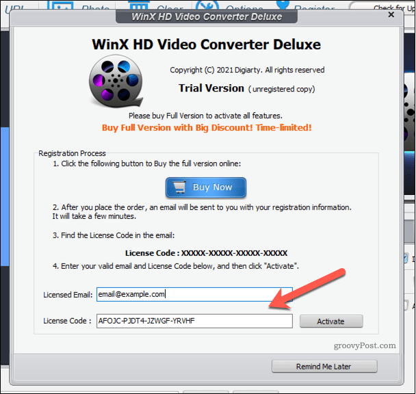 Adăugarea unei licențe WinX Video Converter