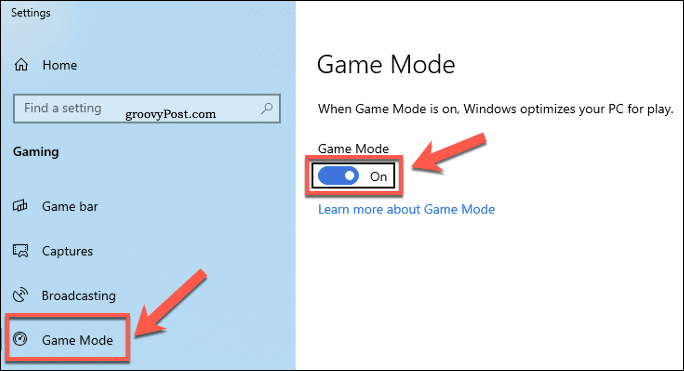 Setări Windows Meniu Mod de joc