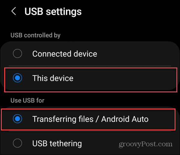 Transferați fotografii de pe Android pe o unitate USB