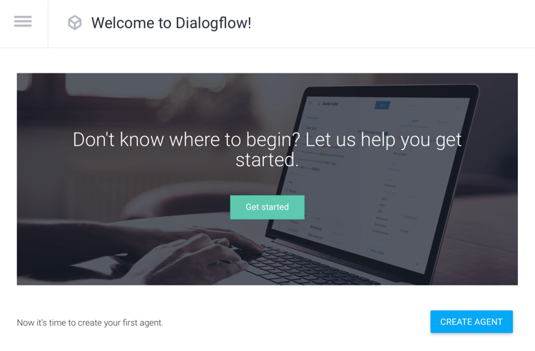 Opțiunea Creați agent în Dialogflow