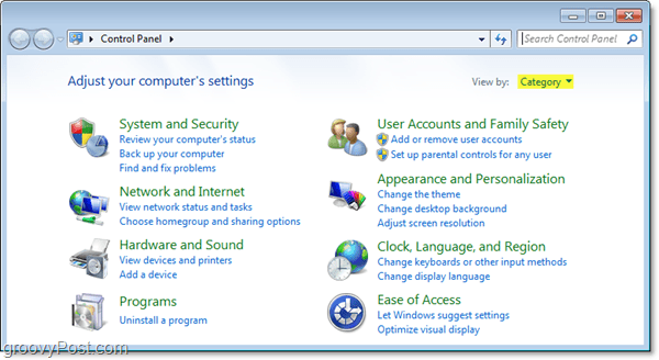 Cum să forțezi vizualizarea listei în Windows 7 Panoul de control