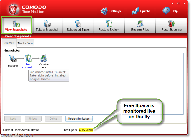 monitorizați-vă spațiul HDD gratuit pe zbor cu mașina de timp comodo