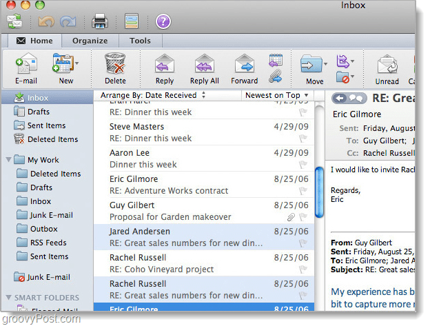 Outlook 2011 pentru captură de ecran de mac