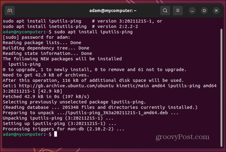 ubuntu instalează ping