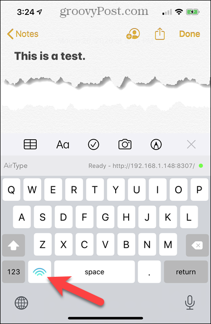 Tastatură text AirType pe iPhone
