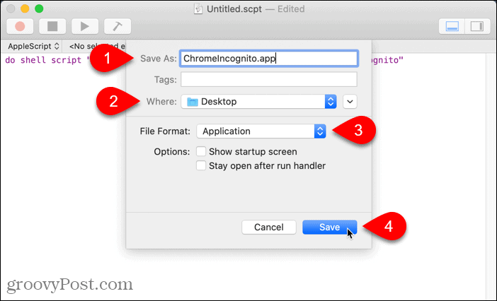 Salvați scriptul ca aplicație pe Mac