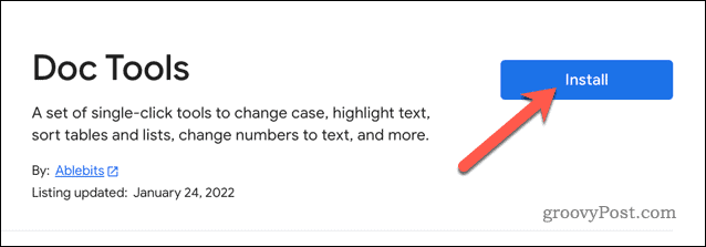 Instalarea suplimentului Doc Tools în Google Docs