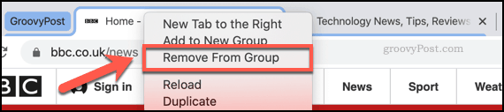 Eliminarea unei file dintr-un grup de file Chrome
