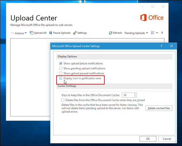 Opțiuni de afișare a Centrului de încărcare Microsoft Office