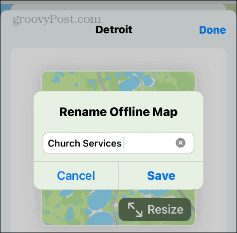 redenumiți caseta de introducere a hărții offline