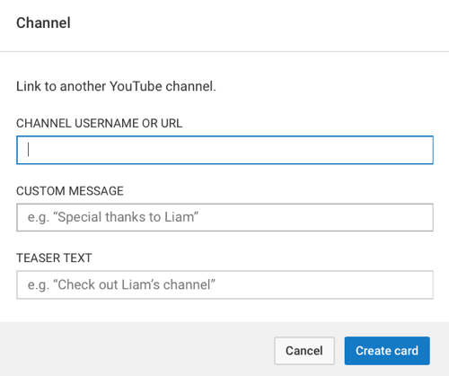 Diferite tipuri de carduri YouTube vor solicita informații diferite, dar toate vor cere un scurt text de prezentare.