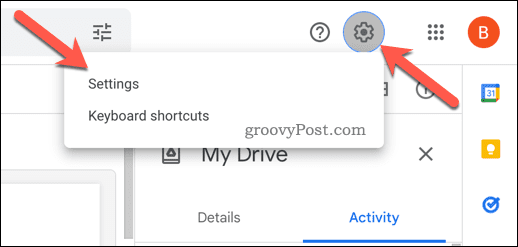 Deschideți setările în Google Drive