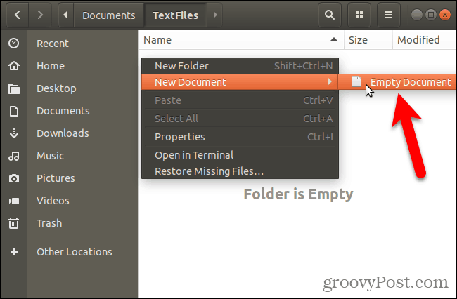 Creați un nou document necompletat în Nautilus în Ubuntu Linux