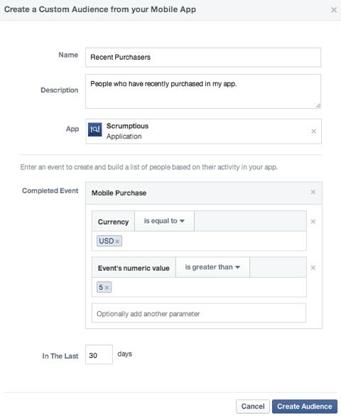 aplicație mobilă pentru publicul personalizat de pe Facebook