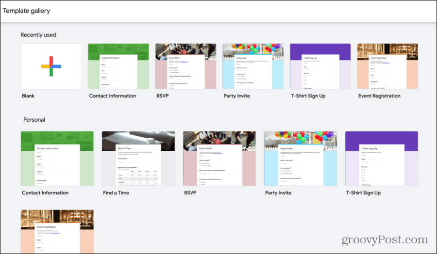 Google Forms Template Gallery