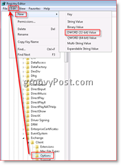 Editorul de registru Windows care permite recuperarea e-mailului în Inbox pentru Outlook 2007 Dword
