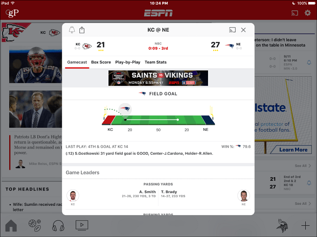 Aplicația ESPN iOS iPad