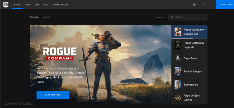 O captură de ecran care prezintă site-ul web al magazinului Epic Games