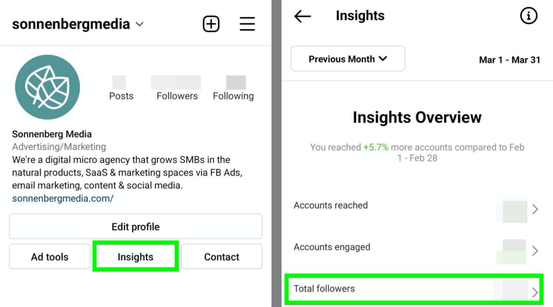 imagine a opțiunii Instagram Insights Total Followers