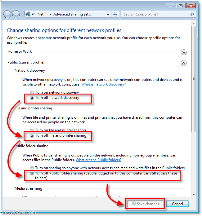 Cum dezactivați partajarea fișierelor și descoperirea rețelei în Windows 7