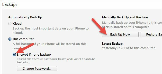 itunes criptate backup ios