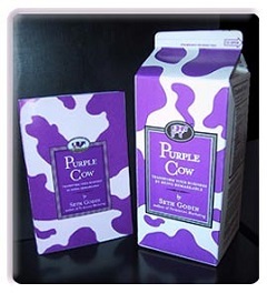Prima ediție a Purple Cow a venit într-o cutie de lapte.
