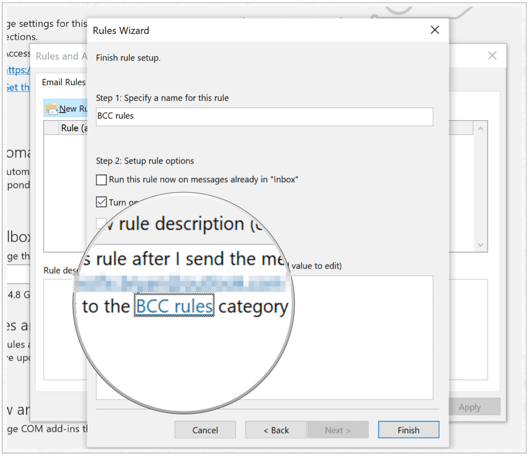 Microsoft Outlook termină crearea regulilor