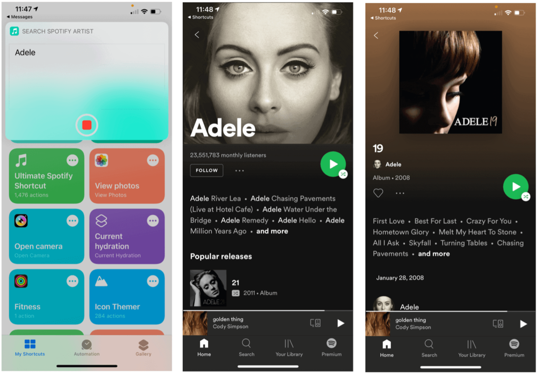Comenzi rapide Siri pentru artistul de căutare Spotify Siri