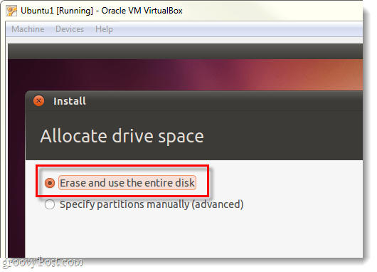 ștergeți și utilizați întregul disc pentru ubuntu