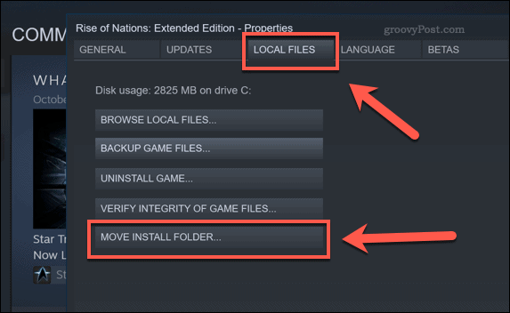 Butonul de opțiune Steam Move Install Folder