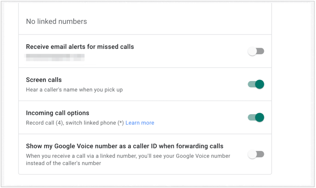 Opțiuni de apeluri Google Voice primite