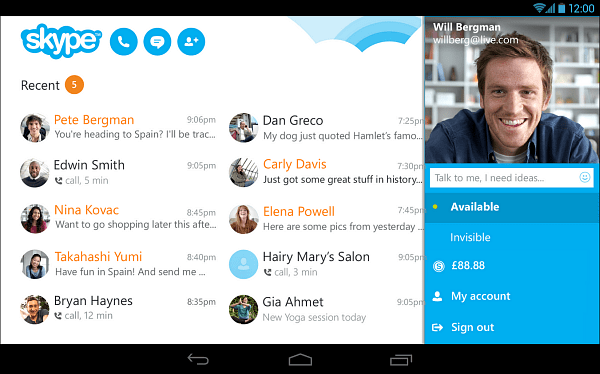 Skype 4.4 pentru Android vine cu un nou aspect al tabletei