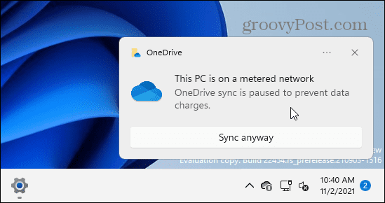 Mesajul limită de conexiune măsurată OneDrive