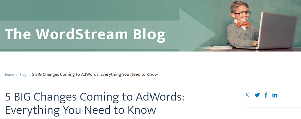 Postarea caracteristicilor Google AdWords pe blogul WordStream a fost un unicorn.