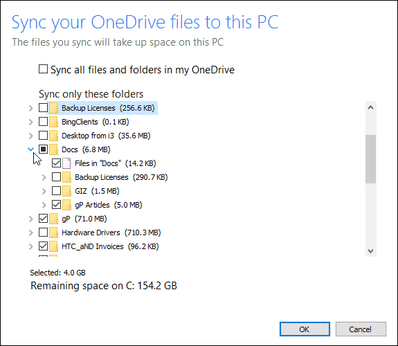 Cum se selectează sincronizarea folderelor OneDrive din fereastra 10