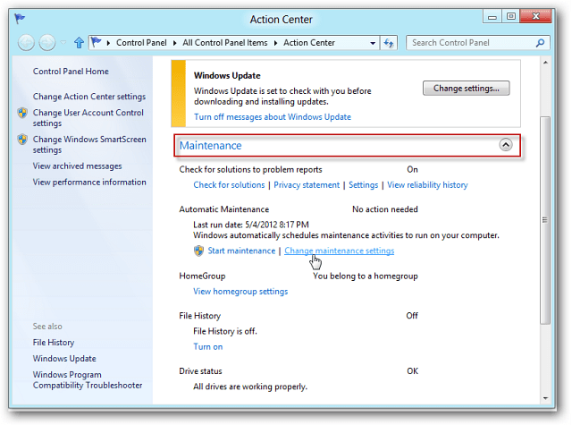 Cum să utilizați Windows 8 Întreținere automată