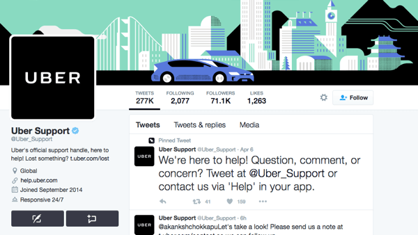 Uber are un mâner Twitter separat pentru asistența Uber.