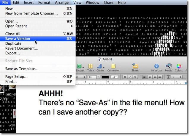 Mac OS X Lion: Save-As cu versiunile